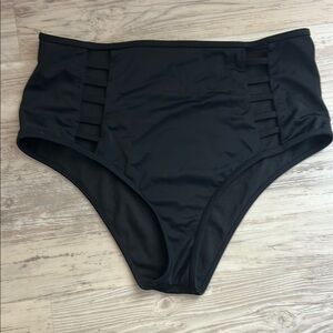 Reef Black High-Waisted Bikini Bottoms with Ruched Sides